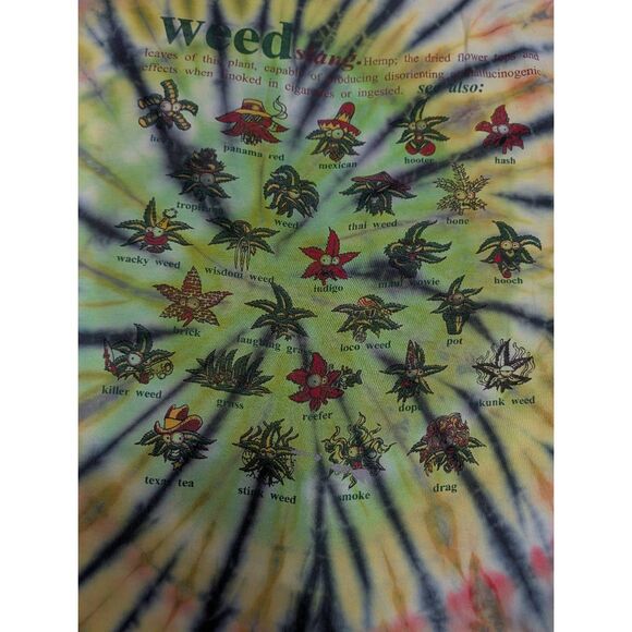 Vintage Hanes Heavyweight Tie Dye Weed Slang T-Shirt XL Rasta Spiral Cannabis - Picture 4 of 13